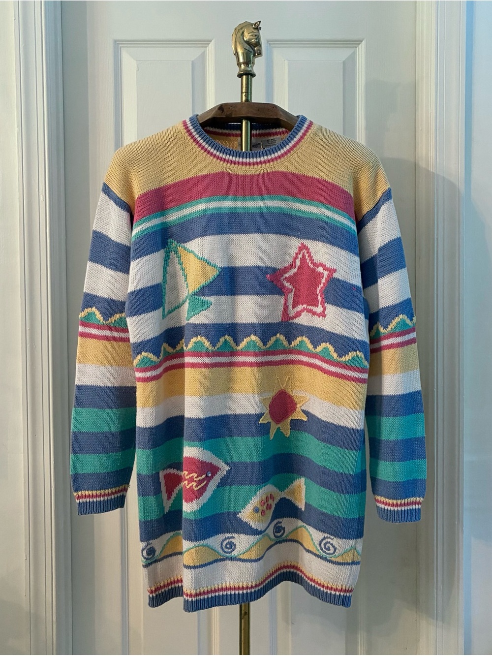 Vintage 90s Two-Twenty Knit Striped Nautical Crewneck Sweater